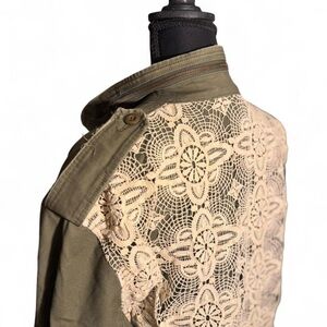 The” Vintage Olivia” Olive Utility Jacket with Lace Detail